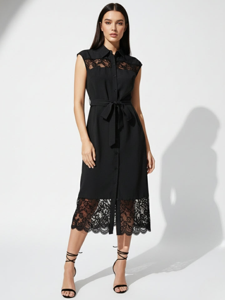 Black Sleeveless Lace Detail Dress