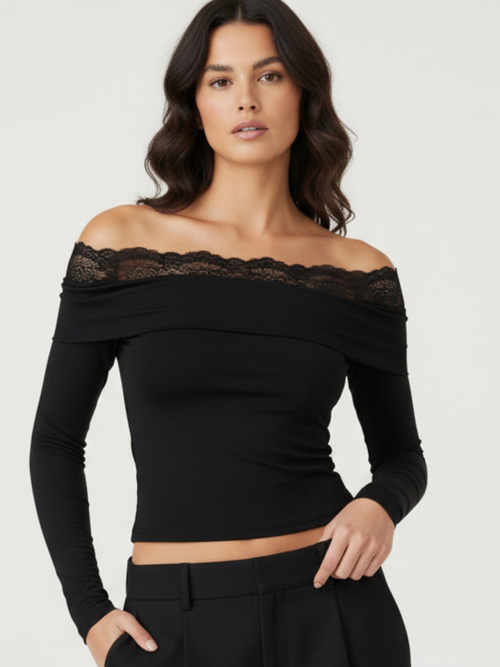 Black Off-shoulder lace-insert top