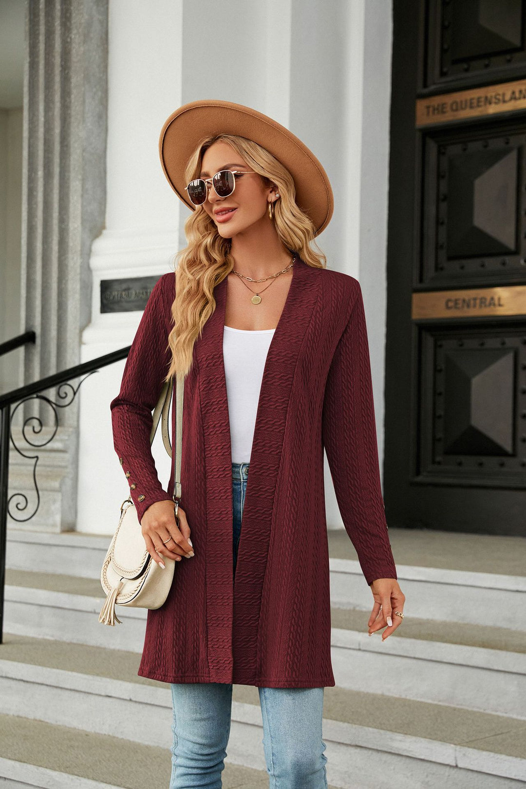 Maroon Full Sleeves Solid Shrug