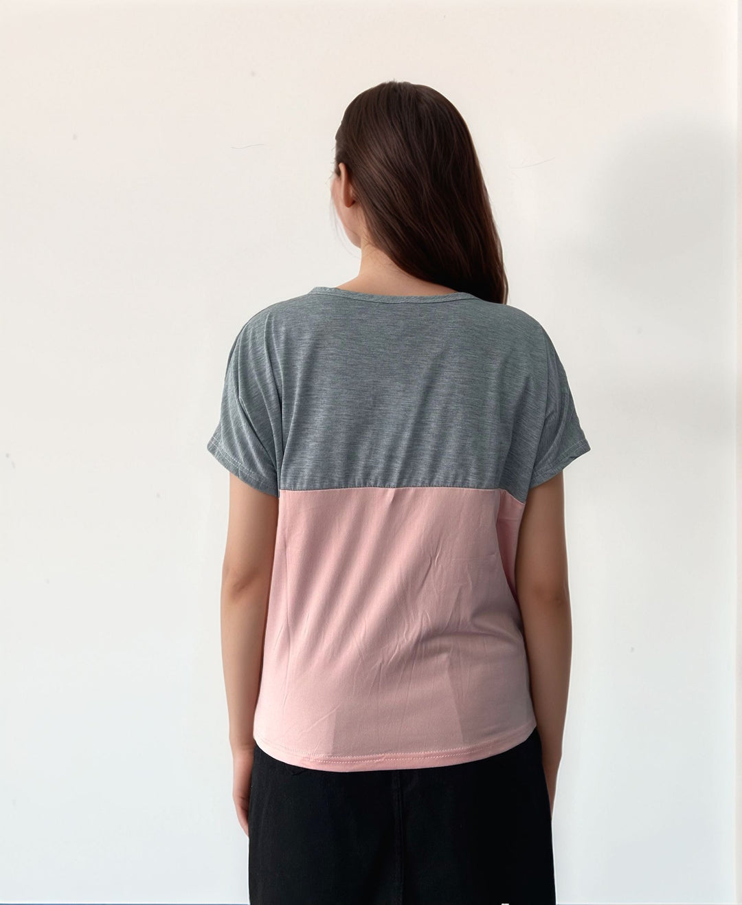 Grey Colour Block Elasticated Hem T-Shirt