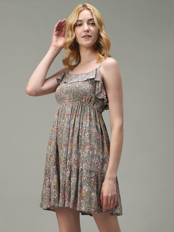 Green Noodle Stap Printed Dress
