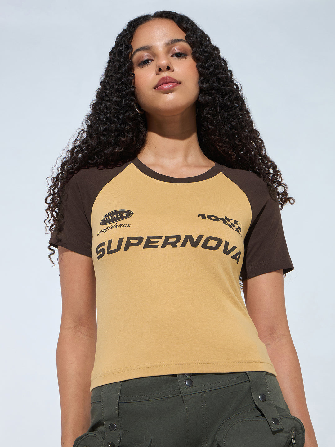 Beige Crew Neck Graphic T-Shirt