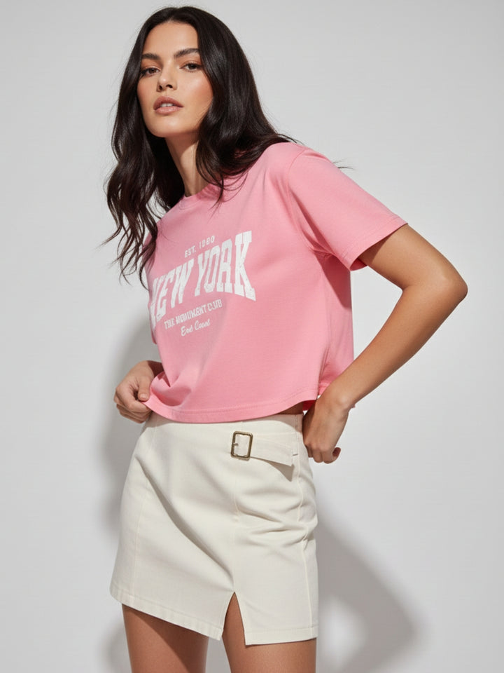 Pink Cropped Boxy Tshirt With Graphic