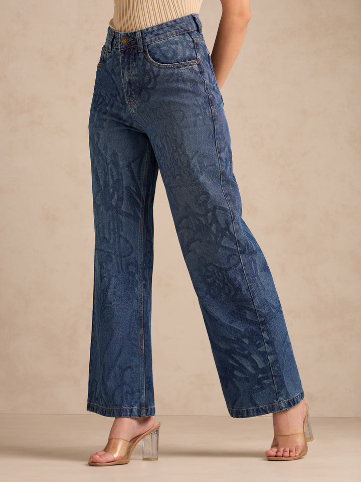 Blue Mid-Wash Straight Fit Jeans