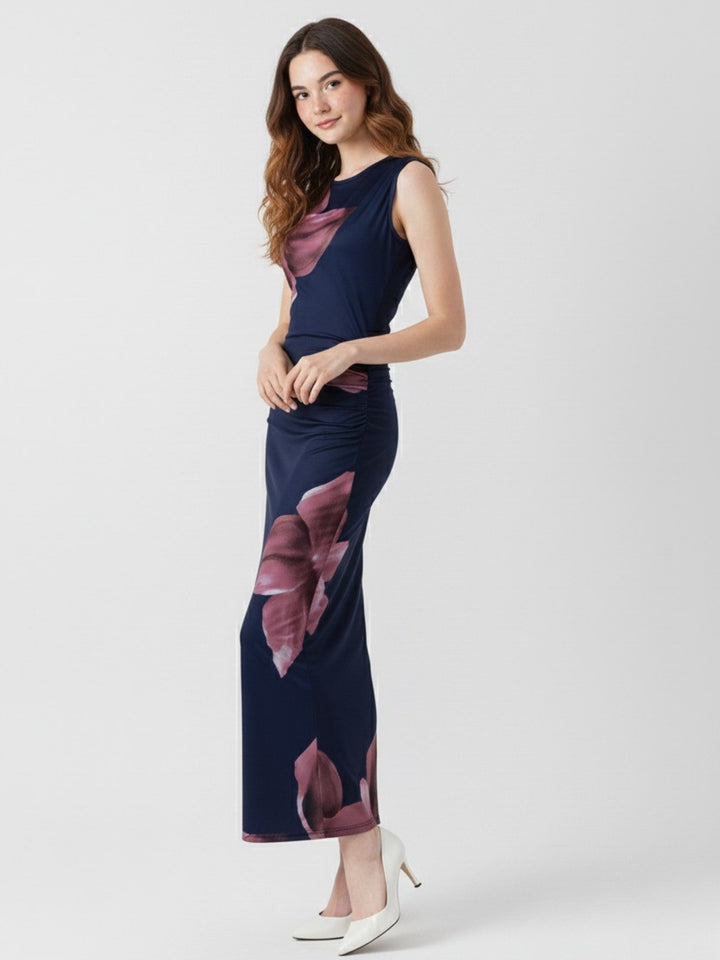 Navy blue Floral Printed Fitted Dress
