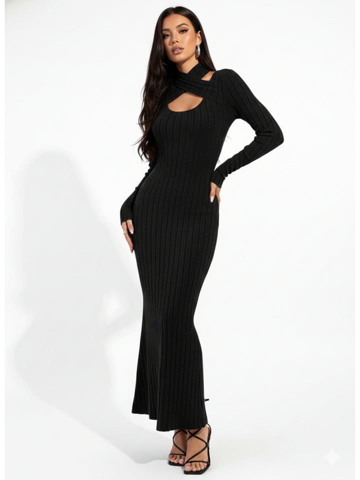 Black High Neck Key Hole Maxi