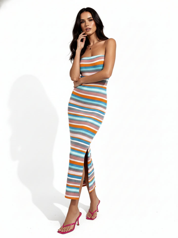 Multi Tube Striped Bodycon Dress