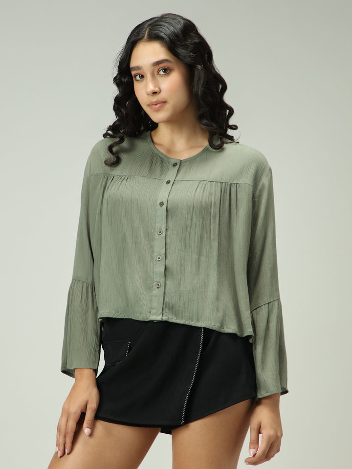 Olive Basic Cropped V Neck Top