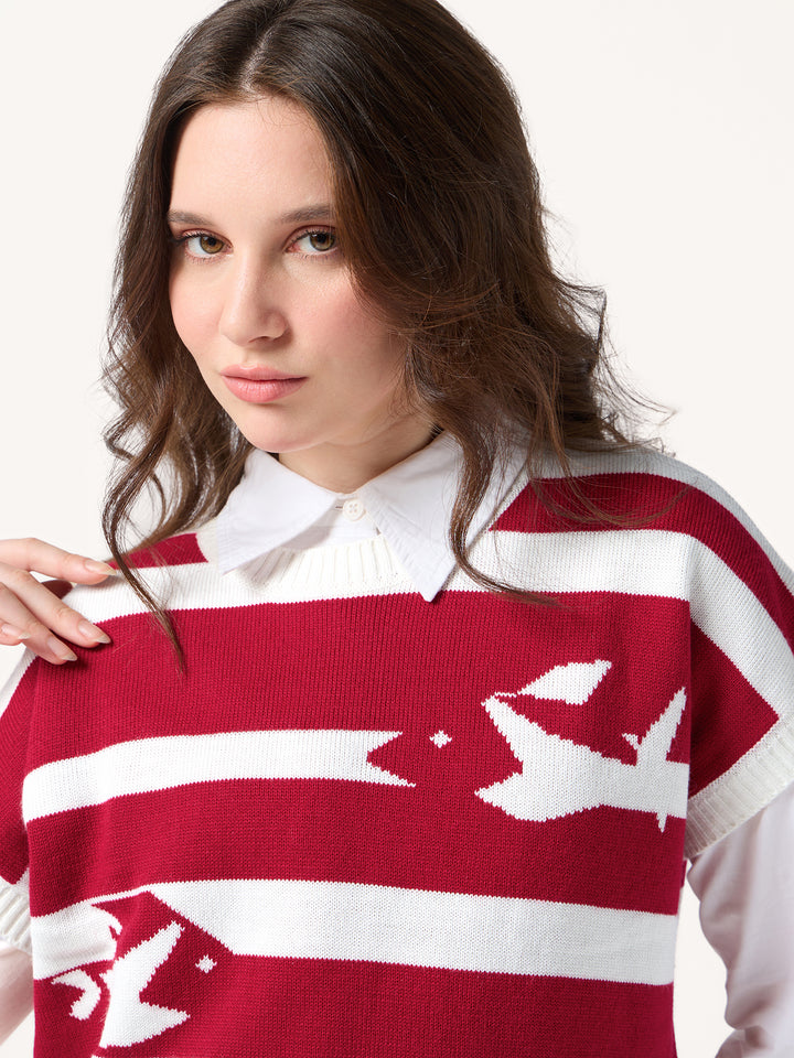 Red Relaxed Cropped Graphic Sweater