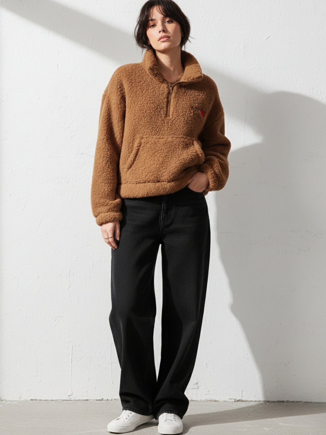 Brown Full Sleeve Funnel Neck Sweater