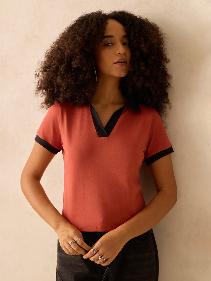 Rust Contrast Binding Top