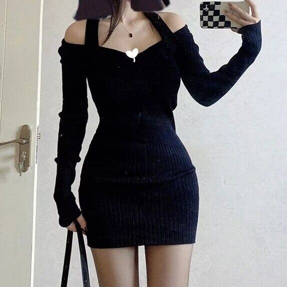 Black Cold Shoulder Bodycon Dress