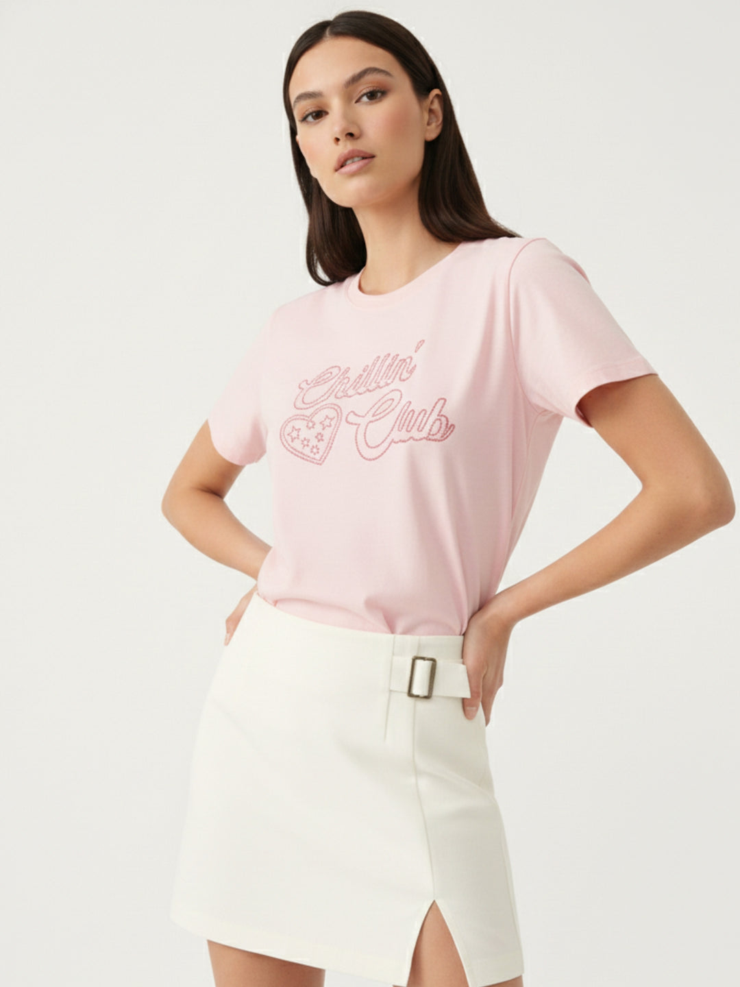 Pink Short Sleeves Crew Neck T-Shirt