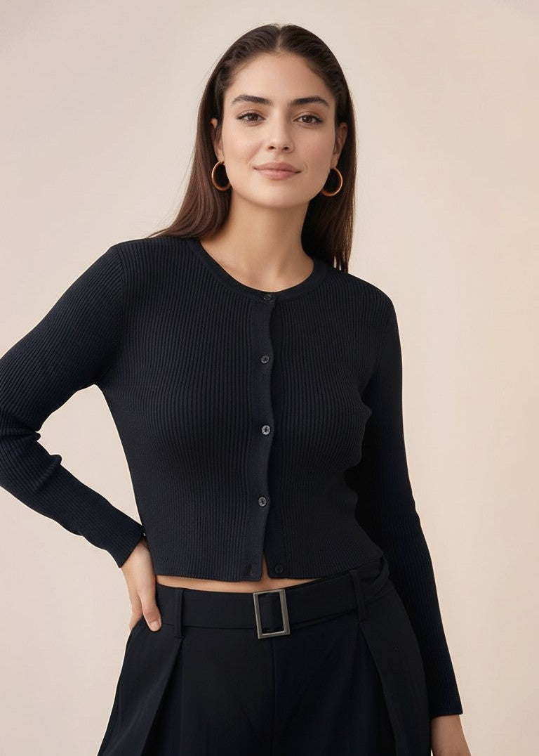 black-flat-knit-button-down-knit-top