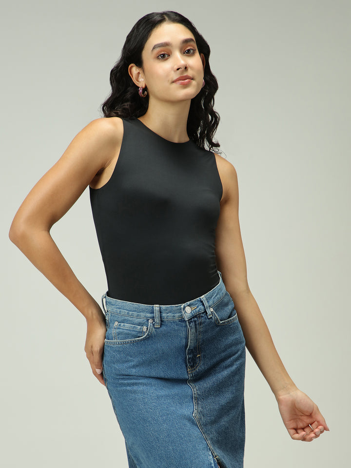 Black Basic Sleeveless Bodysuit