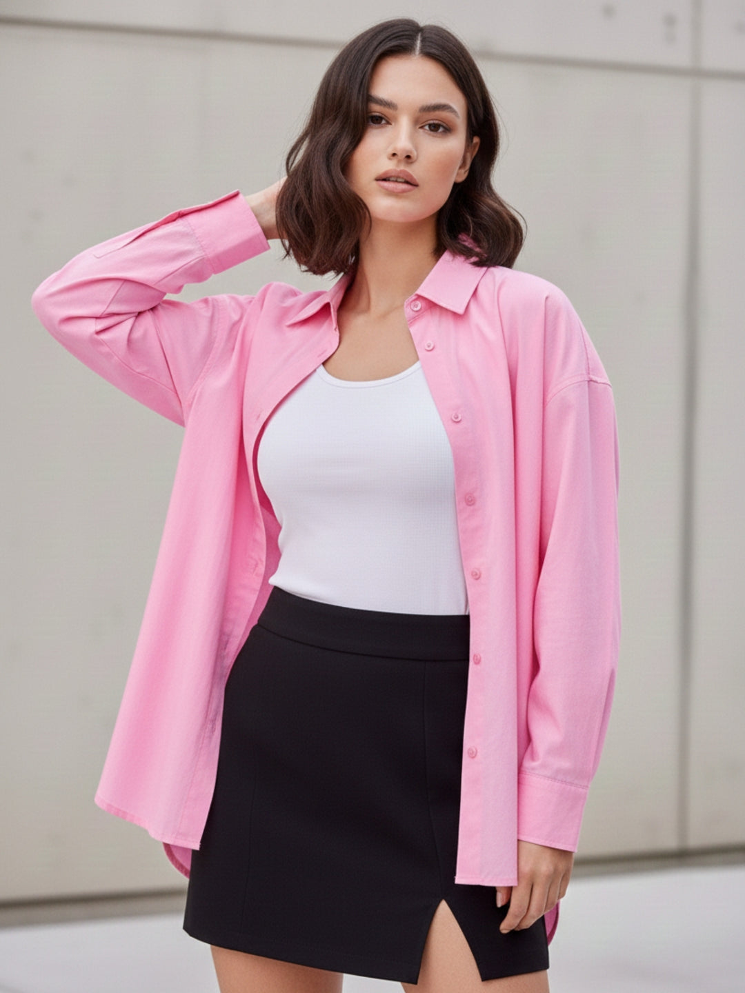 Pink Oversized Full Sleeved Shirt