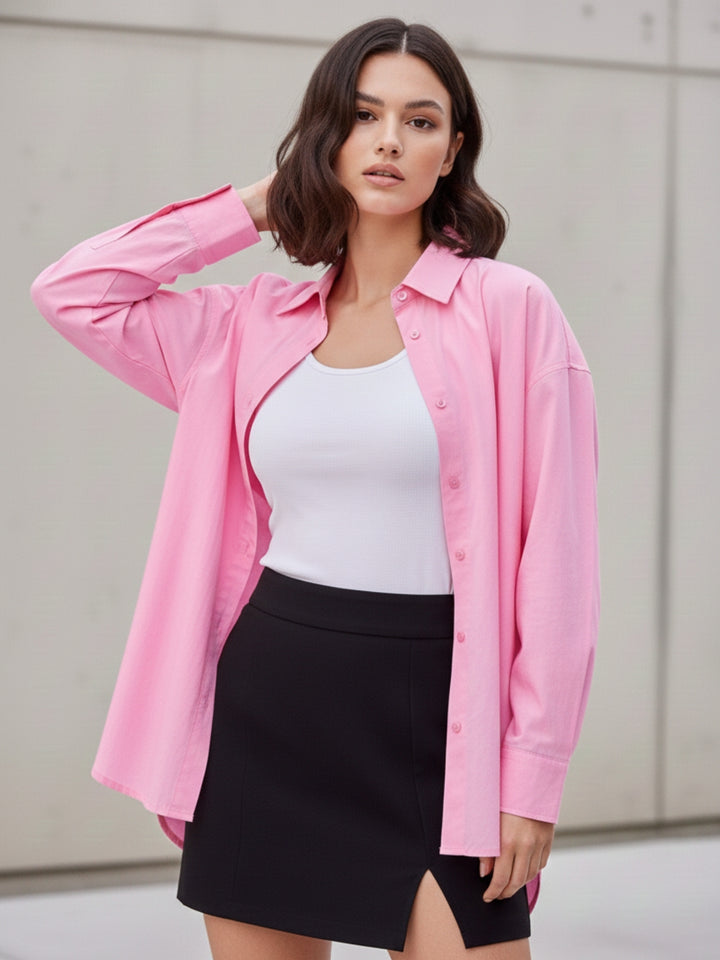 Pink Oversized Full Sleeved Shirt