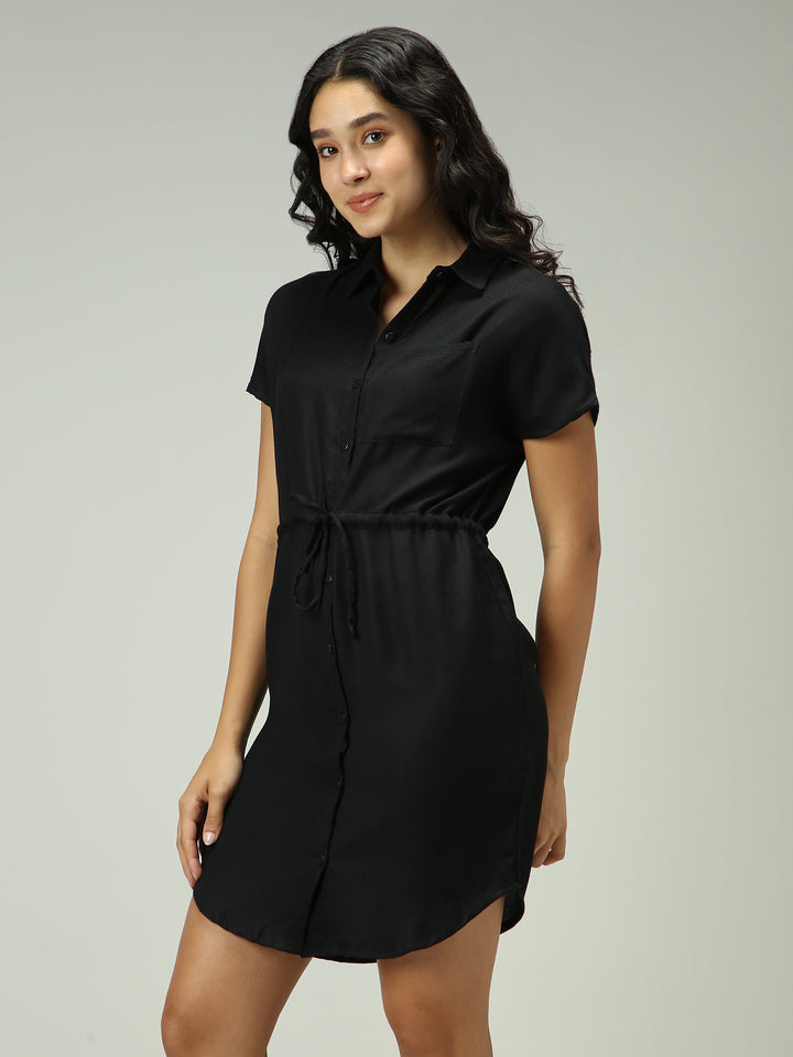 Black Shirt Dress With Elasticated Waist