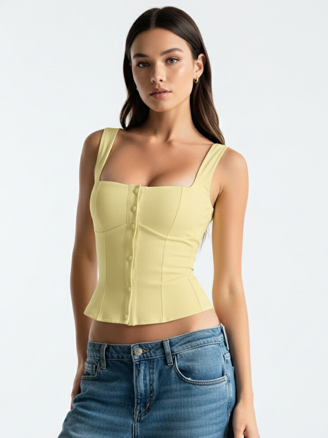 Yellow Shoulder Strap Front Buttoned Tank