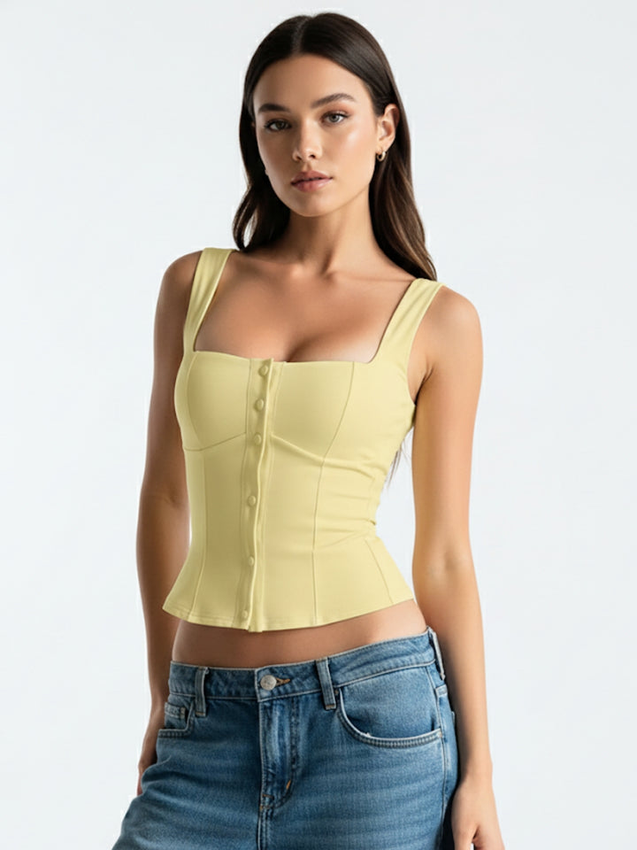 Yellow Shoulder Strap Front Buttoned Tank