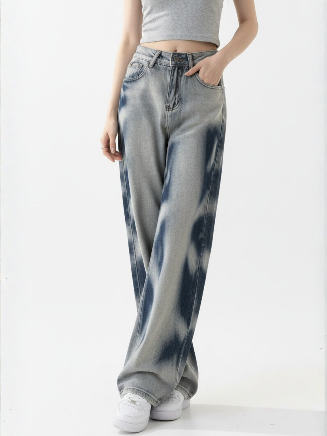 Light Blue High Waist Washed Effect Jeans