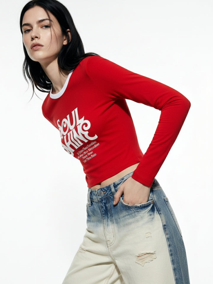 Red Fitted Graphic Printed T-Shirt