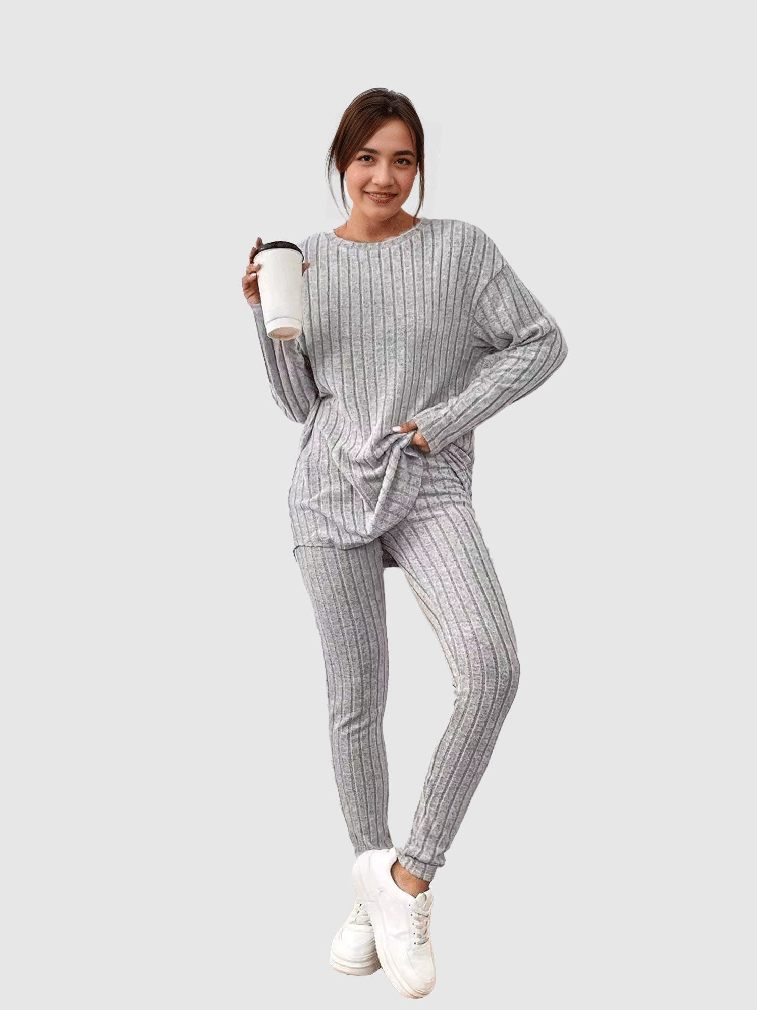 Grey Wide Rib Co-Ord Set