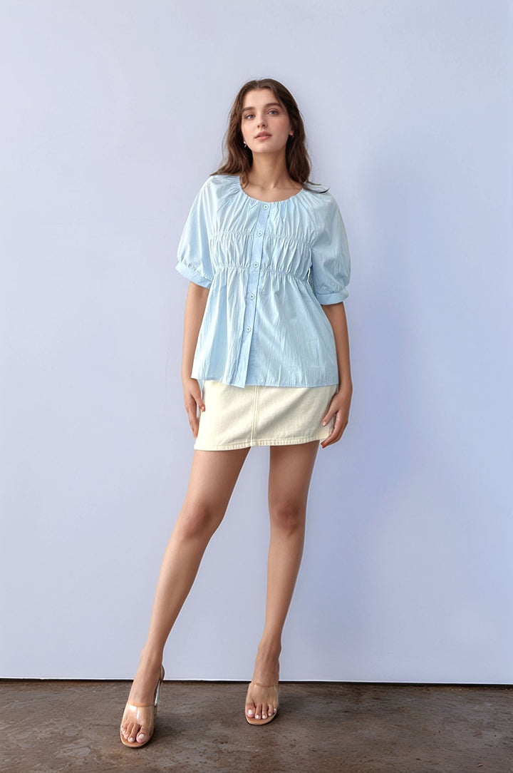 Blue Front Ruching Top