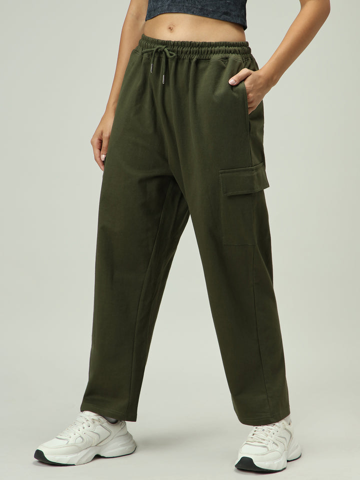 Olive Cargo Pocket Wide Leg Sweatpants