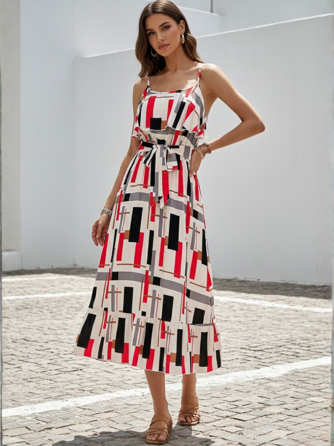 Multi Spaghetti Strap Waist Tie-Up Dress