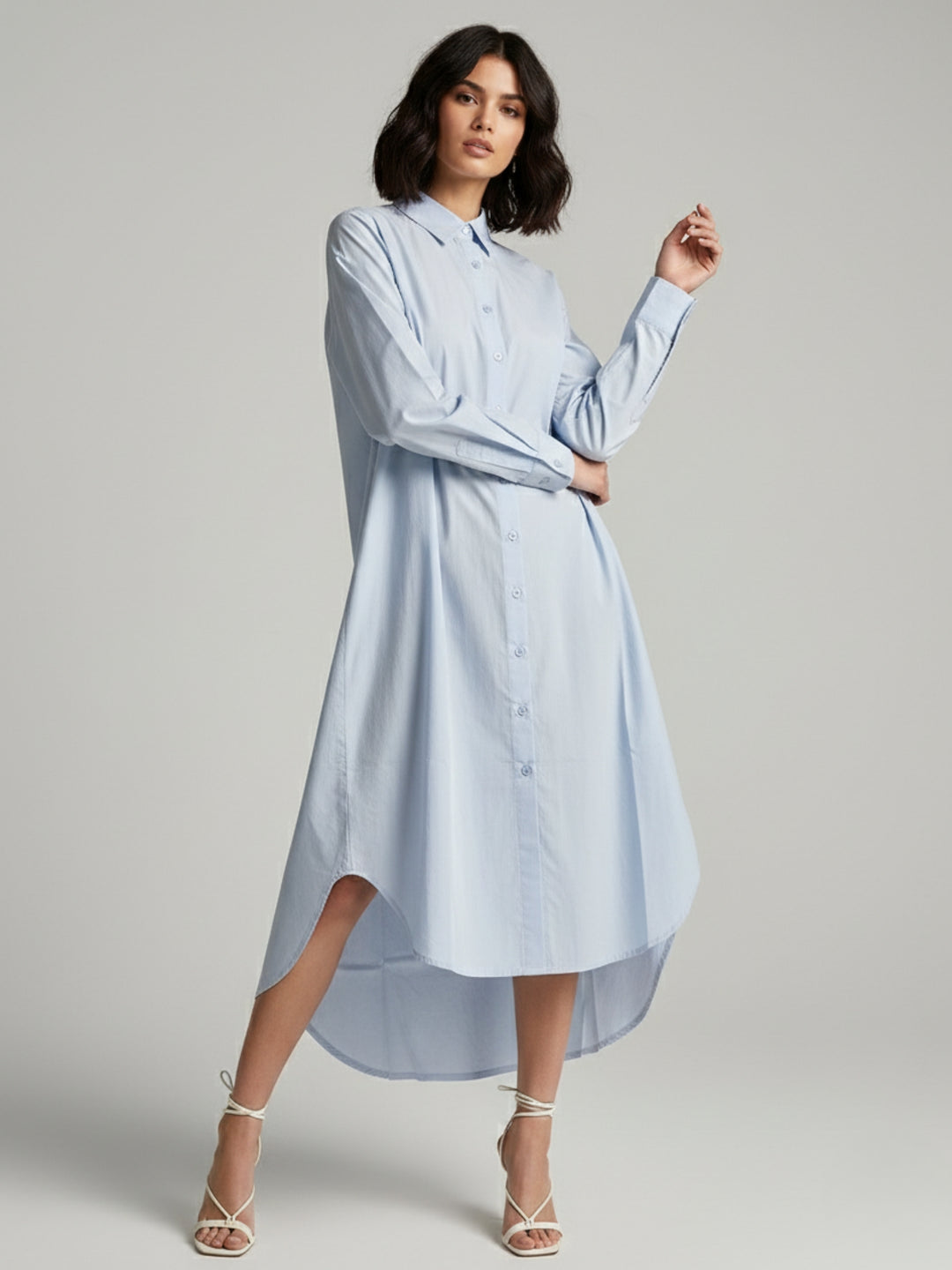 Blue Straight Fit Shirt Maxi Dress
