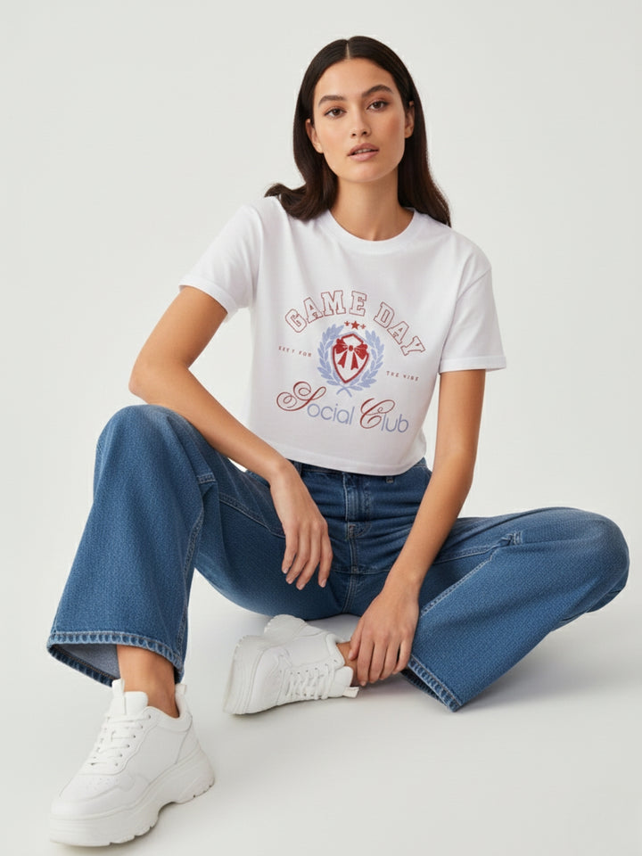White Cropped Boxy T-Shirt With Graphic