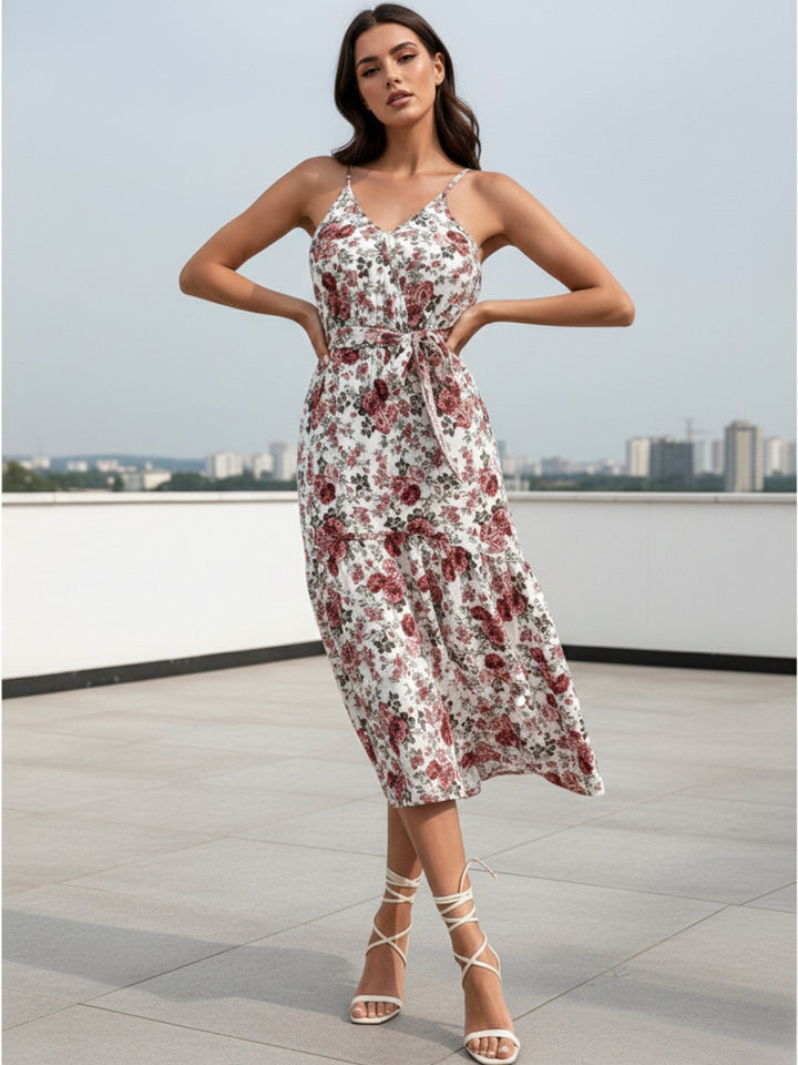 White Halter Neck Printed Dress