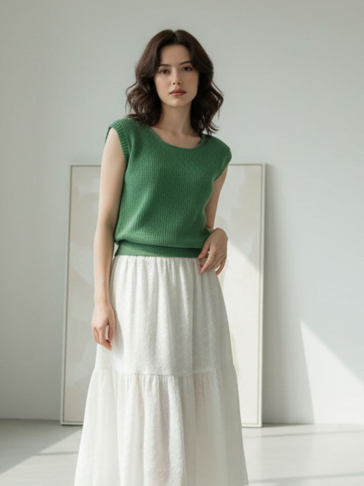 Green Cap Sleeves Round Neck  Relaxed Tops
