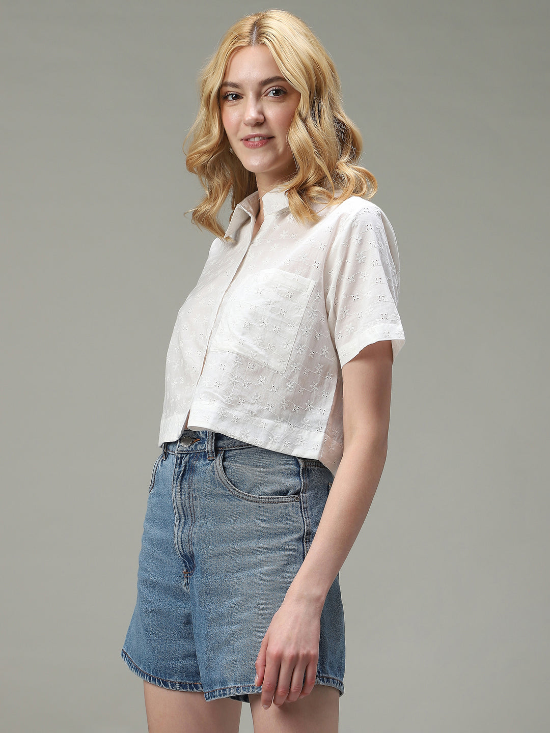 White Cropped Schifley Shirt