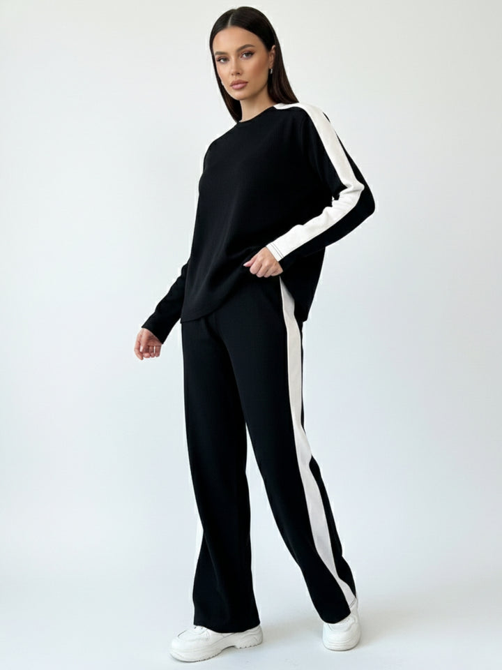 Black Contrast Coloured Striped Top And Pant Co-Ord Set