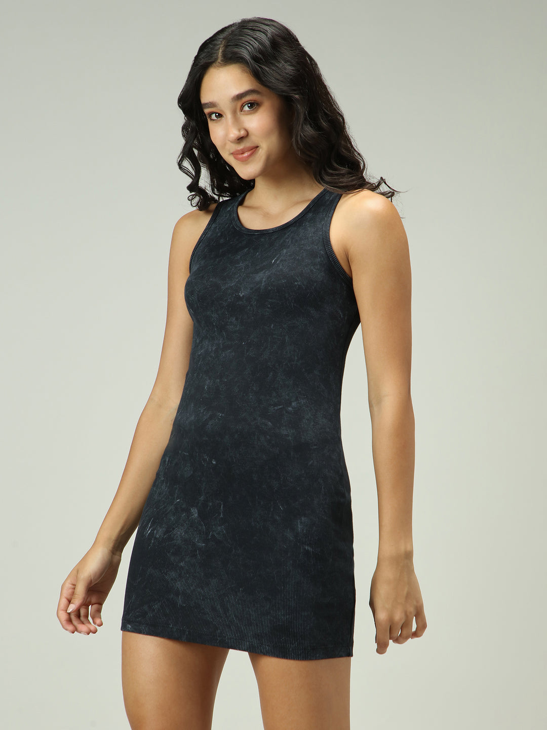 Grey Solid Washed Tank Dress