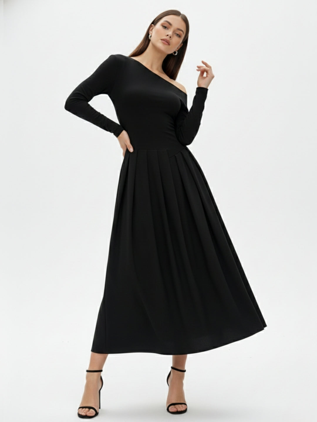 Black Full Sleeve One Shoulder Dress