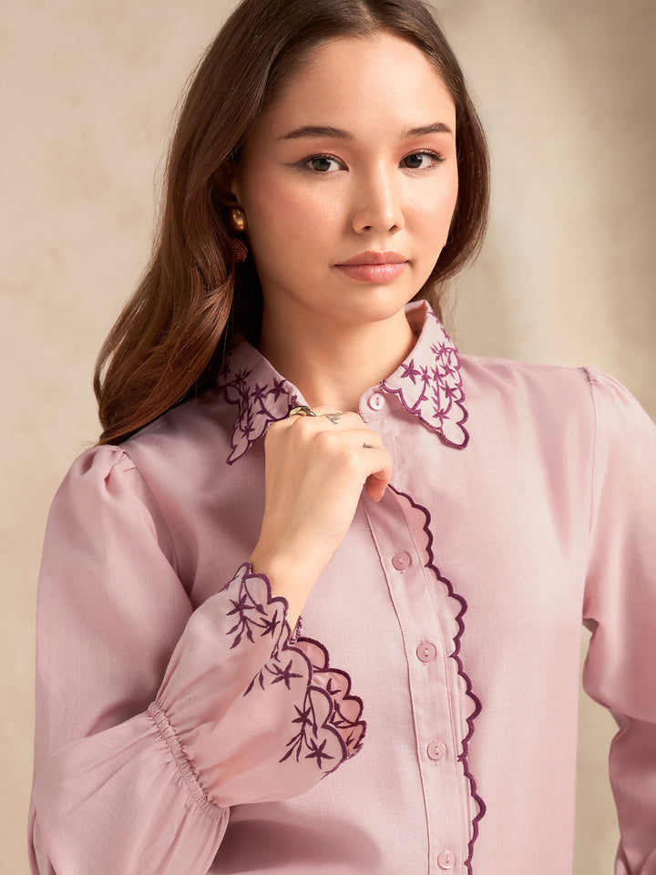 Pink Shirt With Embroidery Detail