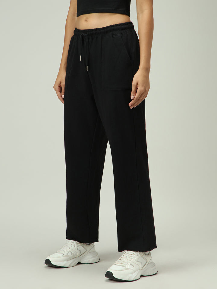 Black Patch Pocket Wide Leg Sweatpants