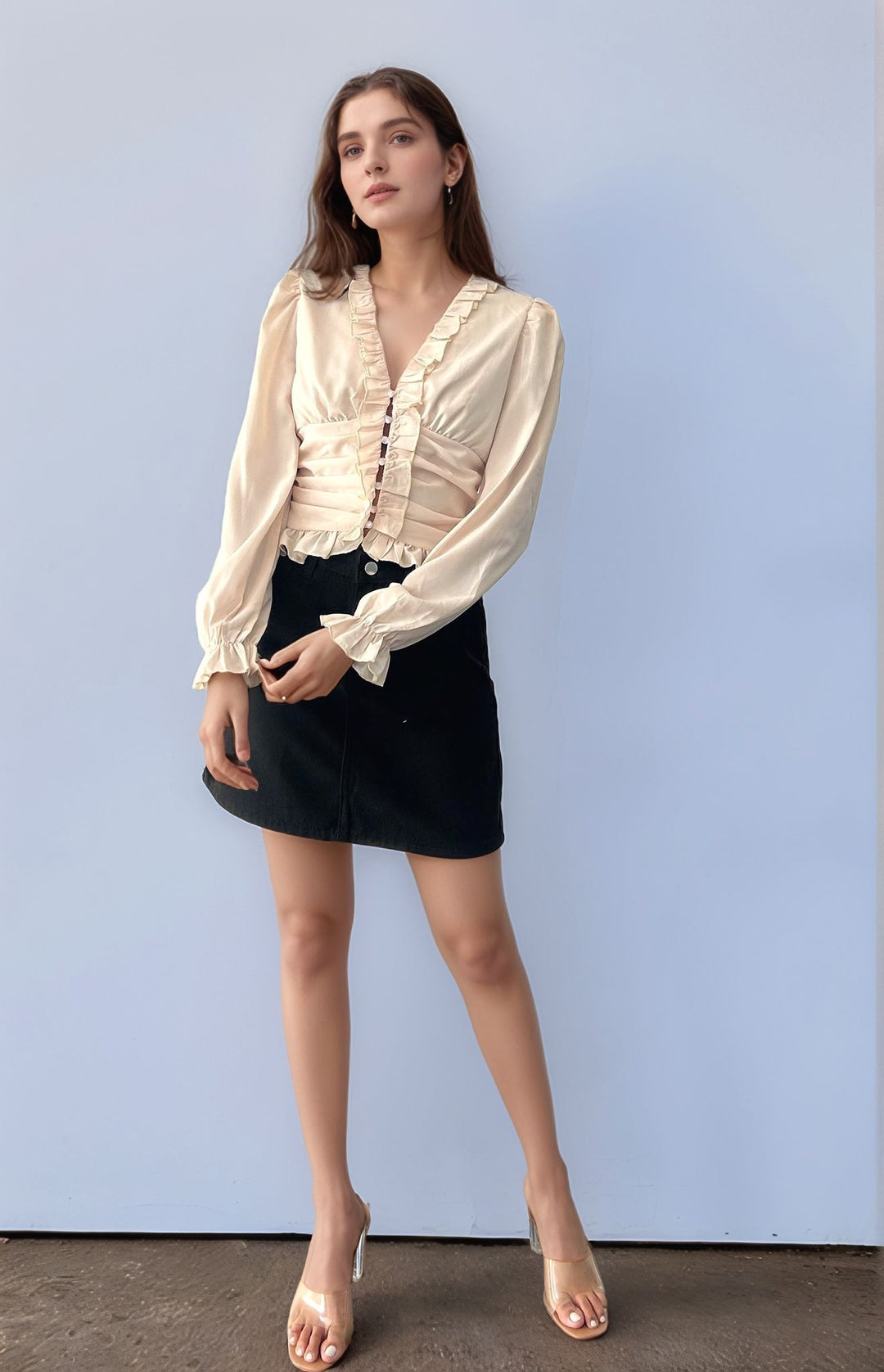 Off White Criss Cross Ruffle Top