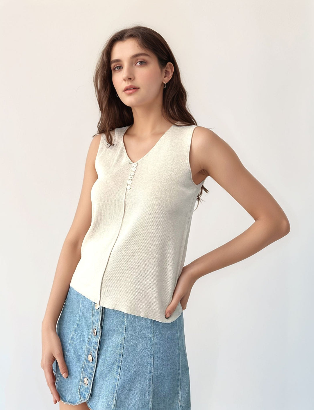 Cream Tank Top with Embroidery Detailing