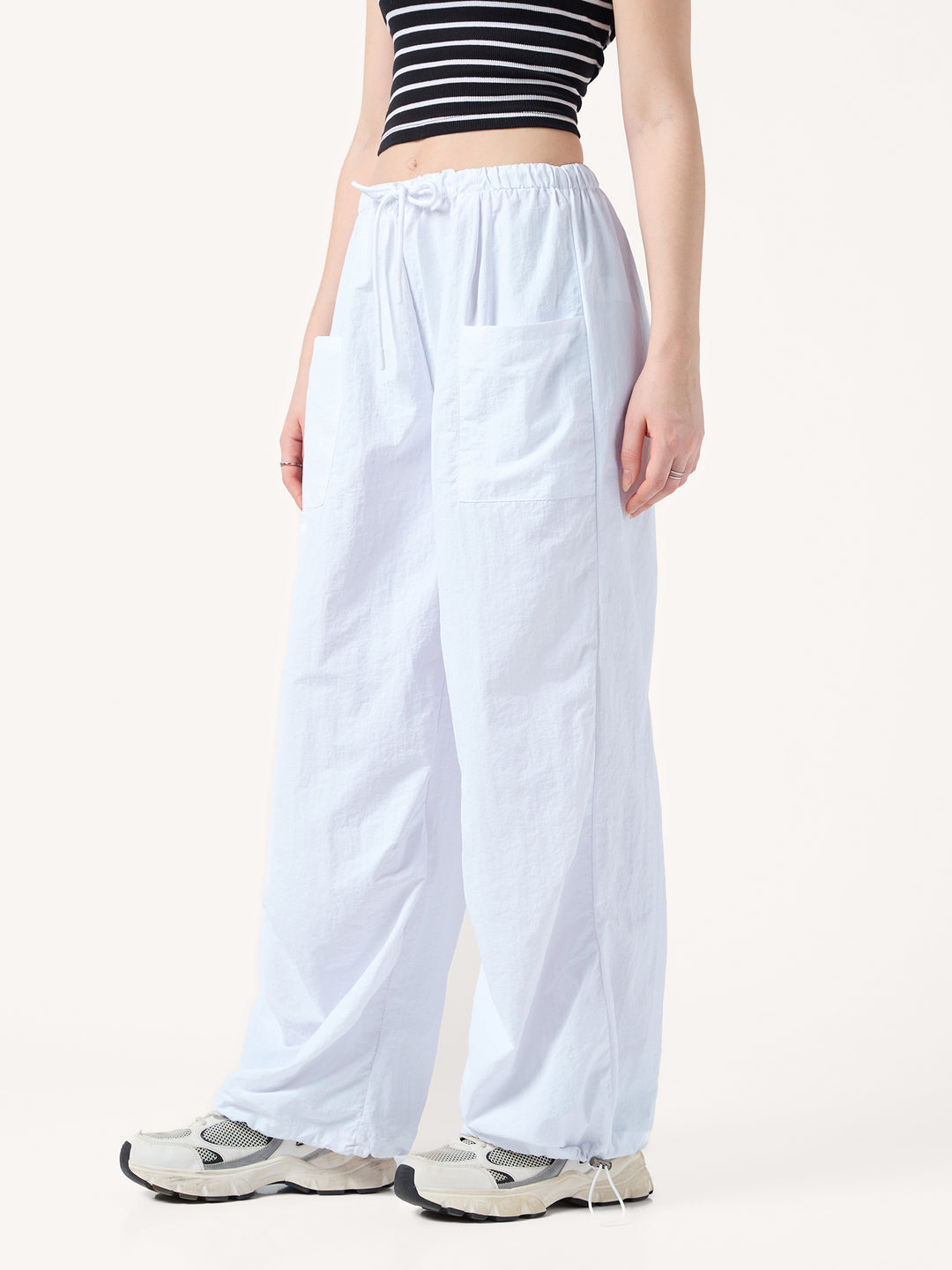 White Drawstring Cargo Pants