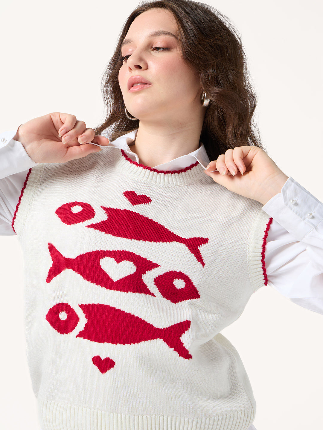 Off White Sleeveless Contrast Rib Sweater