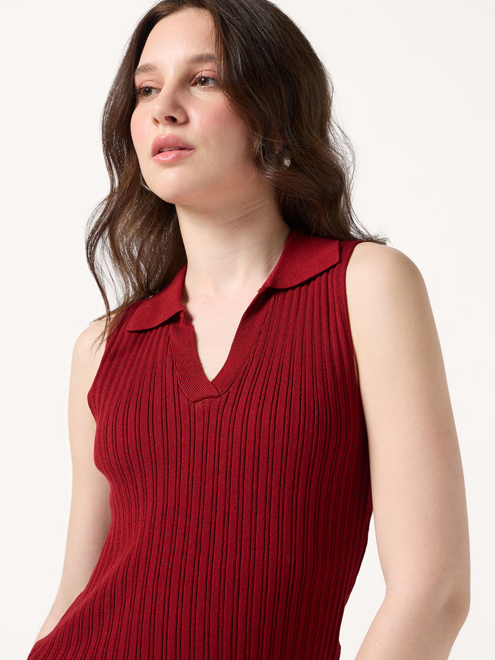 Wine Polo Flat Knit Tank