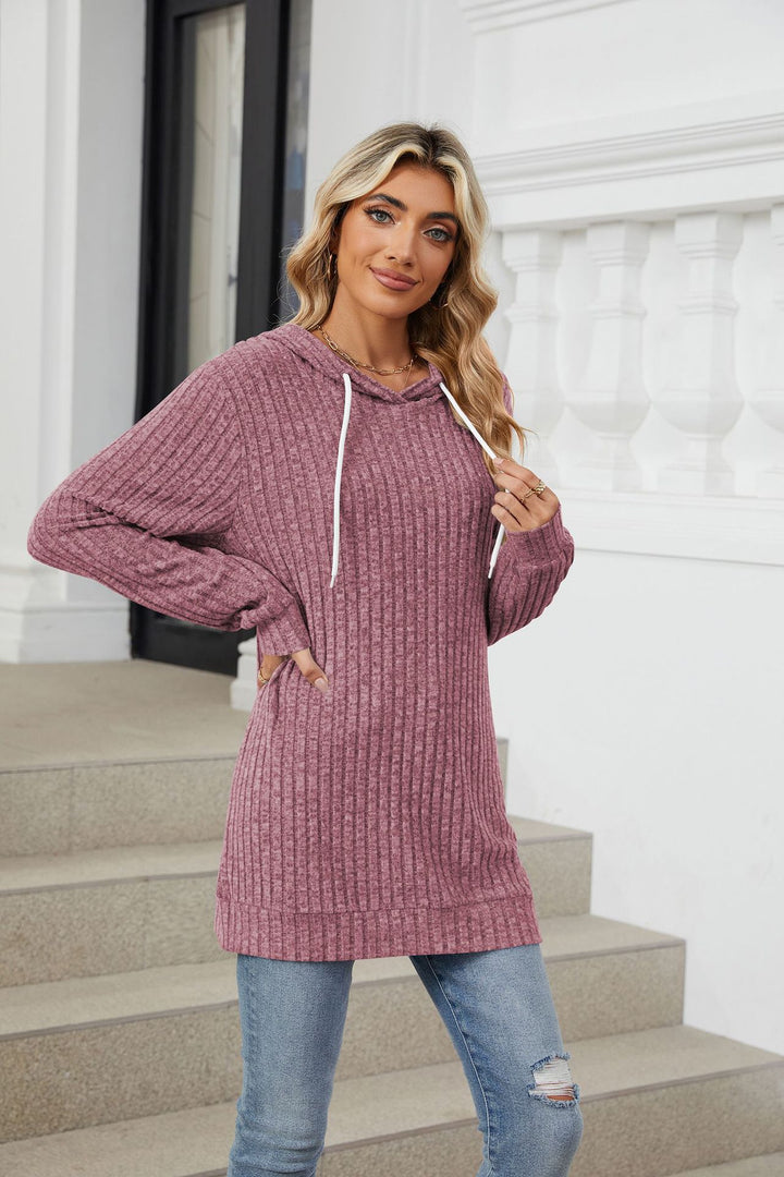 Mauve Full Sleeves Solid Hooded Top
