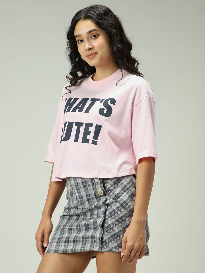 Pink Graphic Cropped Boxy T-Shirt