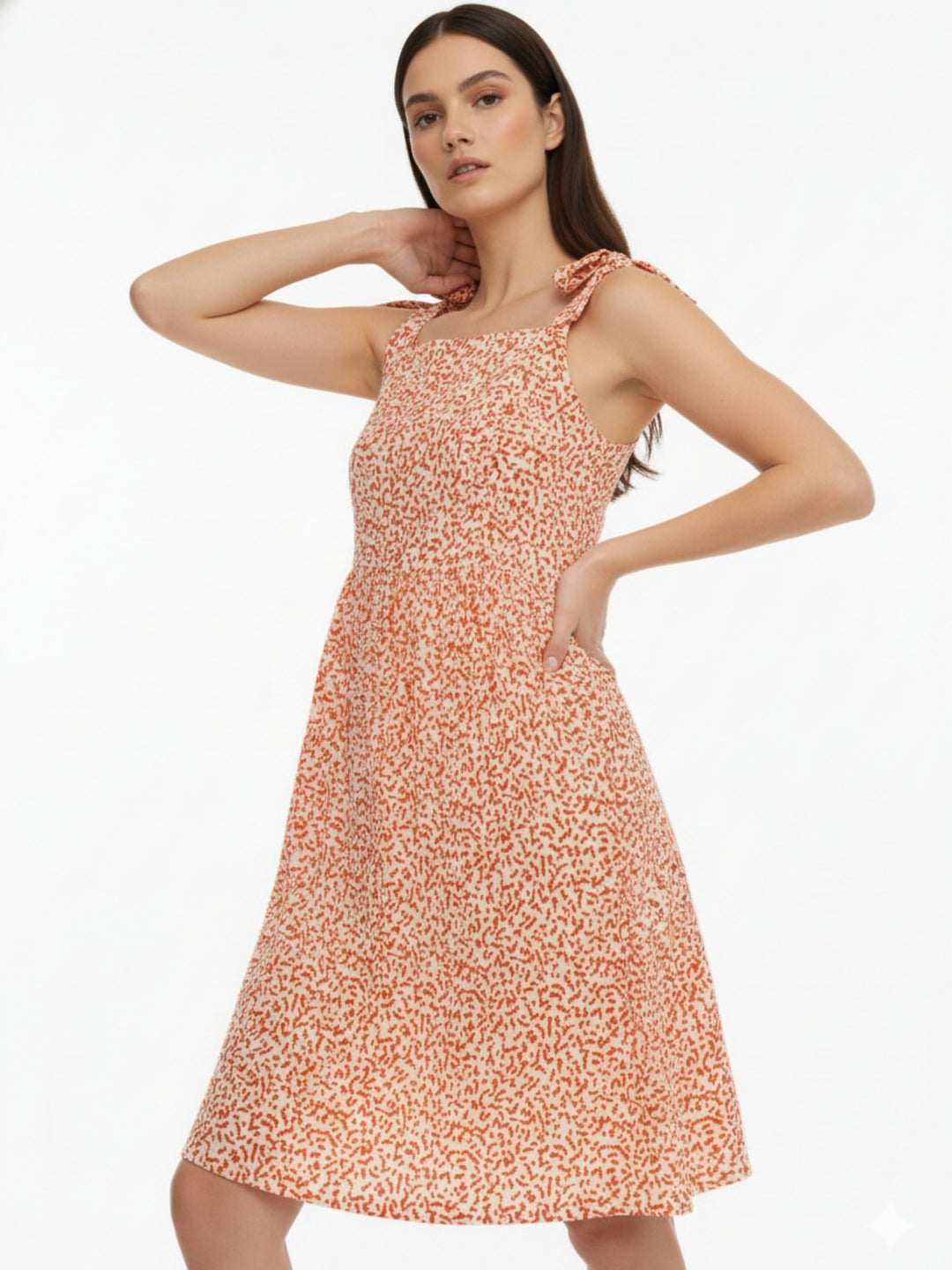 Red Printed Tied Up Mini Dress