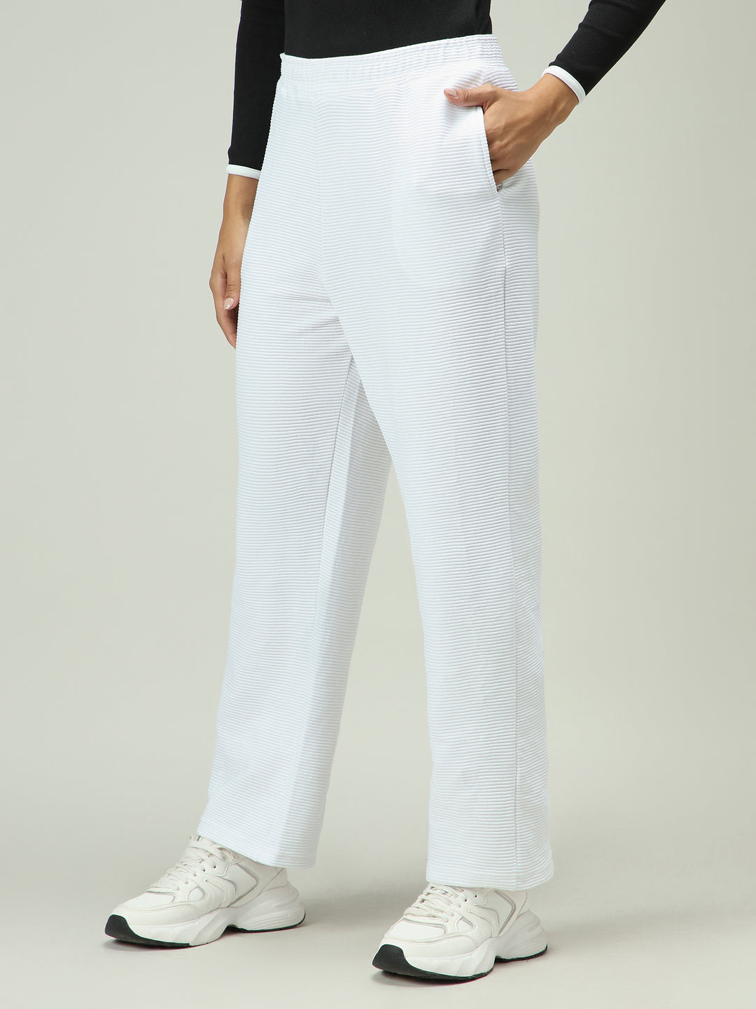 White Textured Solid Sweatpants