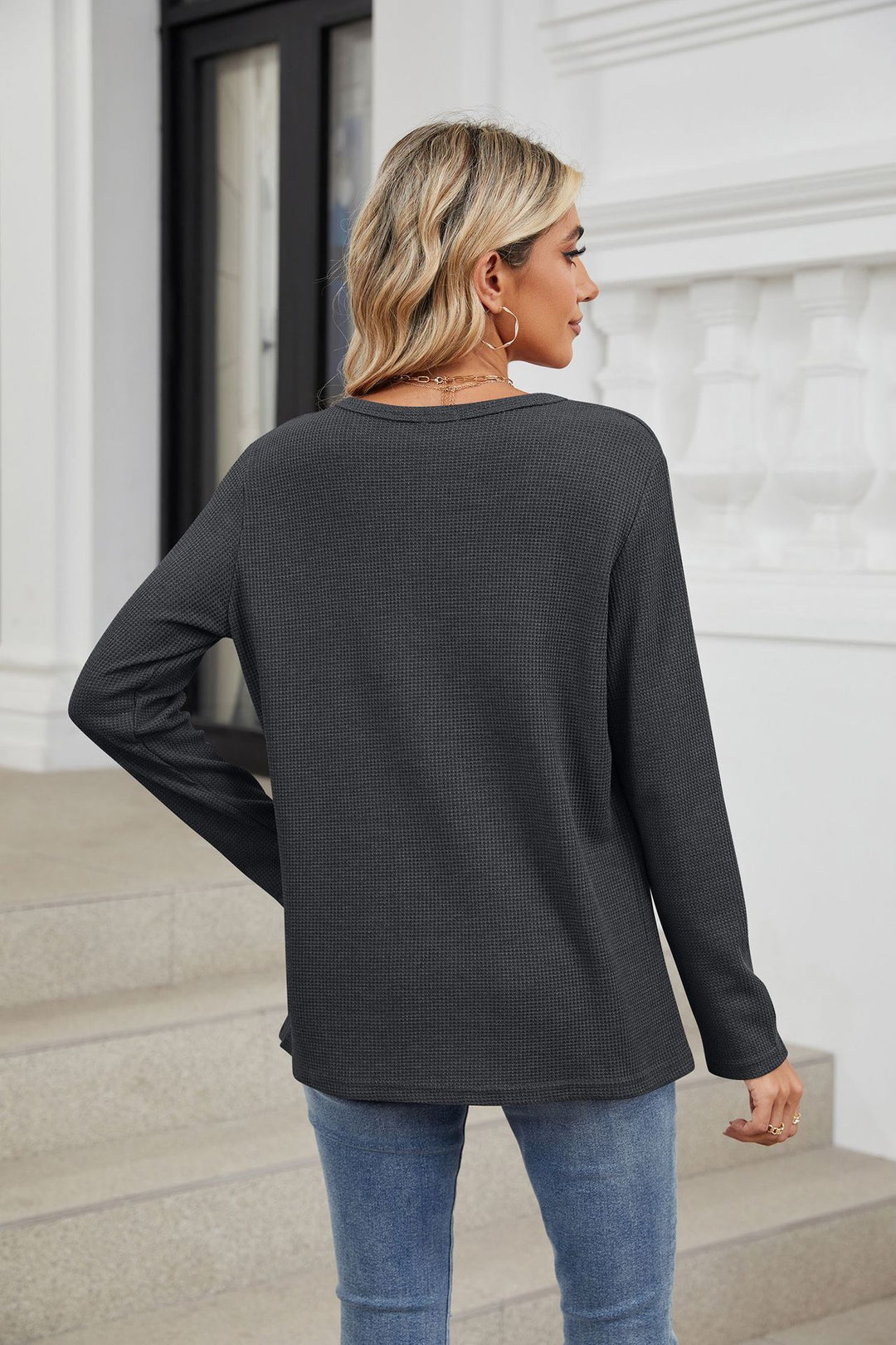Charcoal Full Sleeves V Neck Top